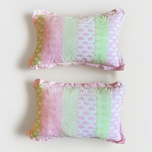 Vintage Tommy Hilfiger Pink & Green Paisley Elephant 12x18 Accent Pillow 100% Co